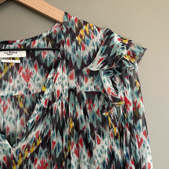 ISABEL MARANT ÉTOILE Enna Silk Chiffon Asymmetrical Dress Size XS White Black - Picture 11 of 16